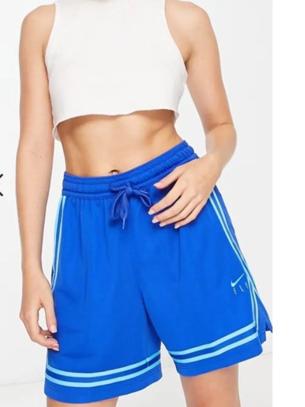 Nike Dri-FIT Fly Crossover Women Basketball Elastic Waist Shorts Blue NEW Large